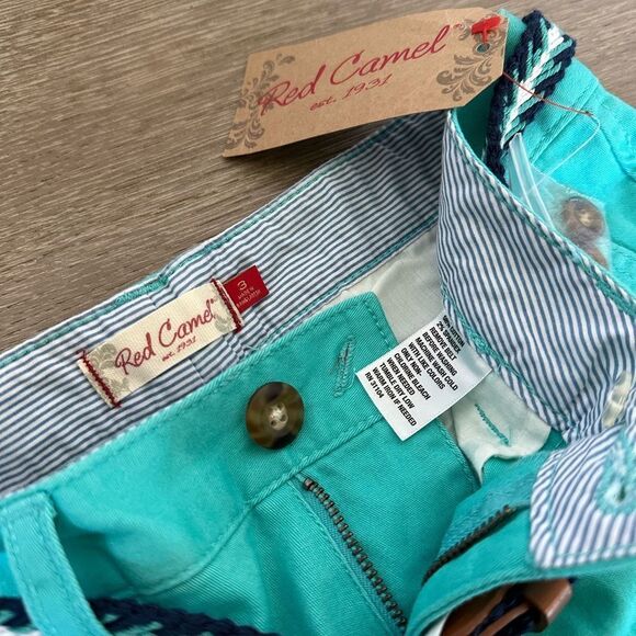 Red Camel Turquoise Teal Blue Belted Shorts 3 - Picture 4 of 4